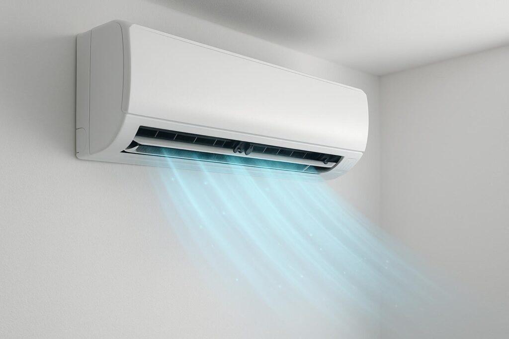 Nástenná klimatizacia z ktorej sa parí
