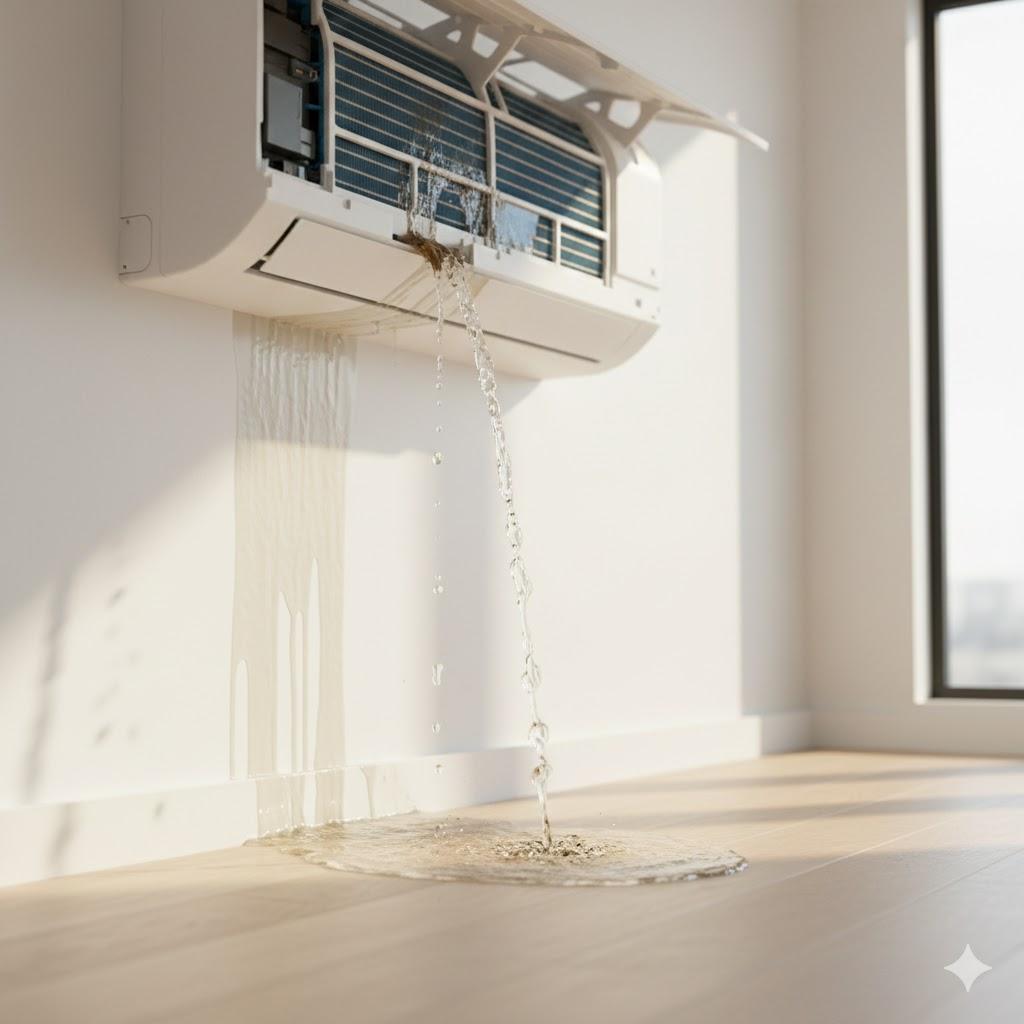 Ak tečie voda z klimatizácie po stene poškodí aj podlahu.